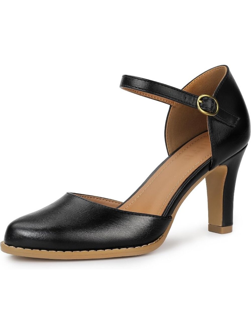 Women's Black Pu Closed Toe Chunky High Heel Comfortable Party Dress Pumps Shoes